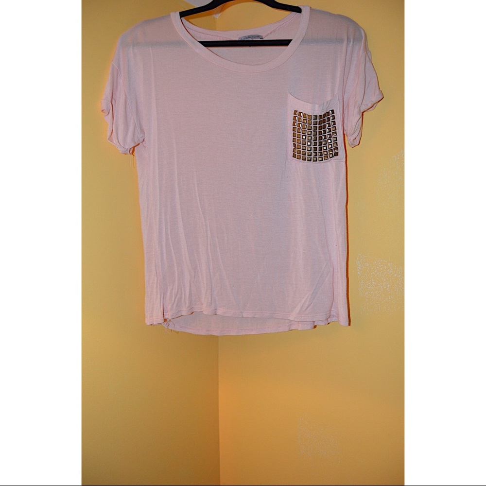 Peach shirt with rhinestone accented pocket